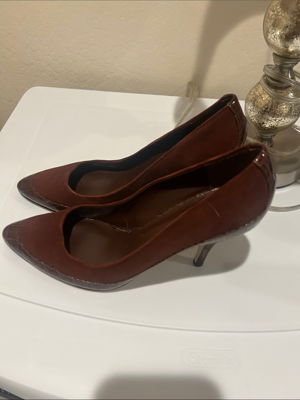 Banana Republic Rust Brown Suede Pointed-Toe Pumps with Croc Detail - Picture 2 of 5